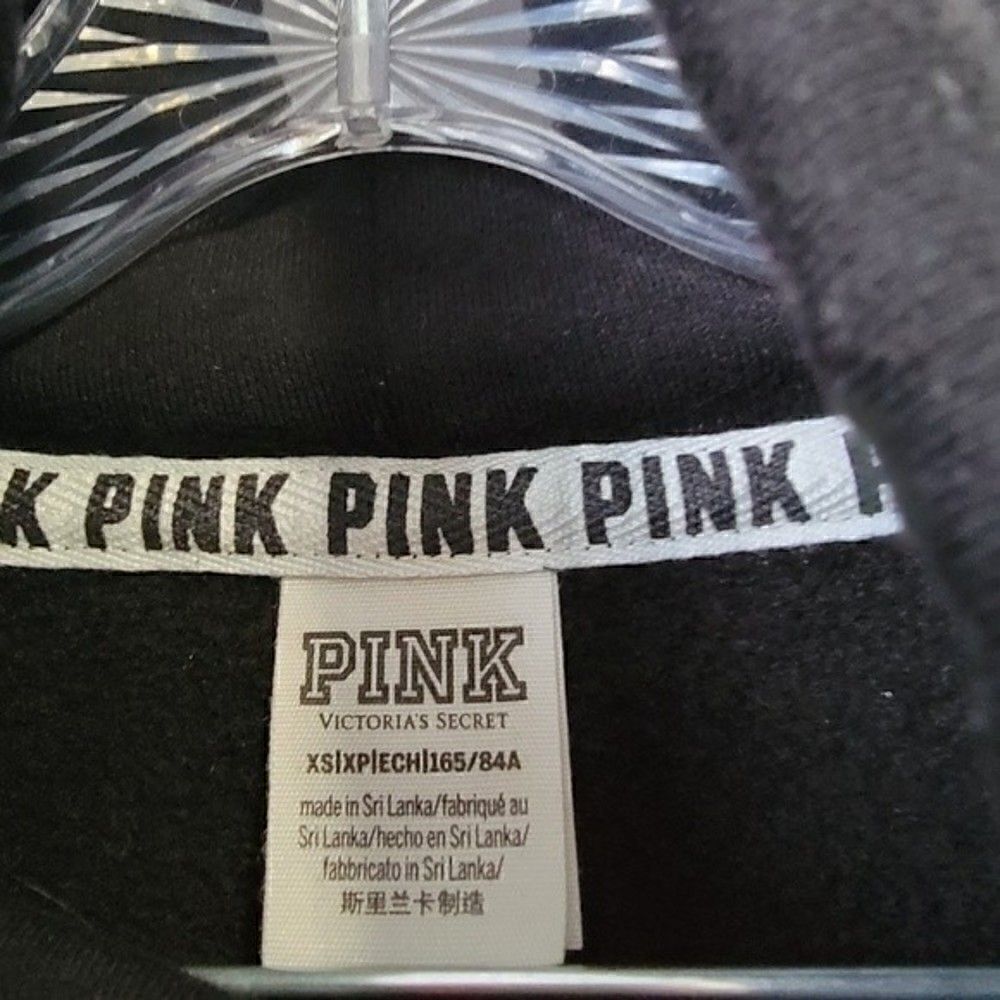 PINK Victoria's Secret Bling Logo Cowl Neck Rainbow Sleeve Sweatshirt Black XS - Picture 5 of 10